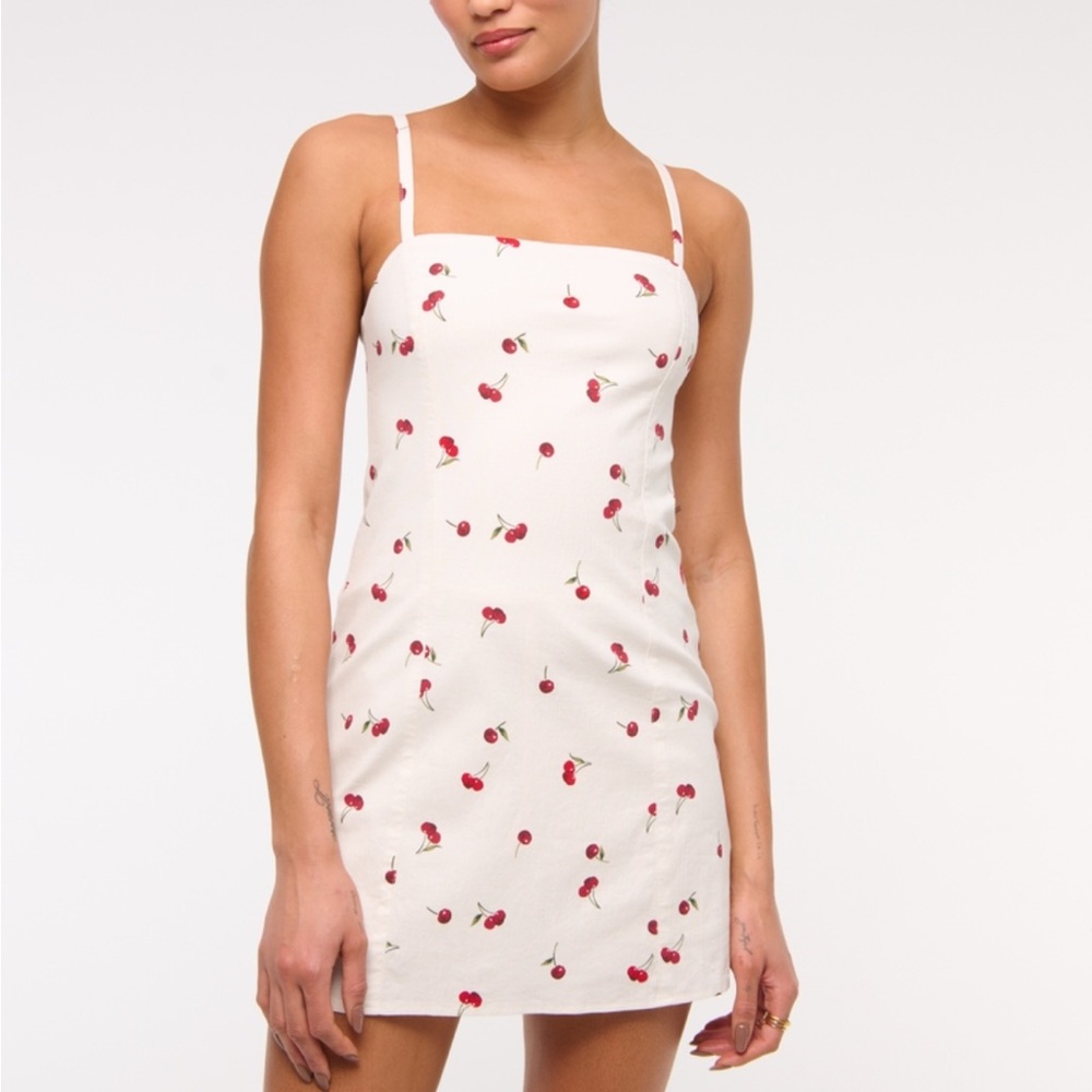 Abercrombie & Fitch White Mini Dress with Red Cherry Print